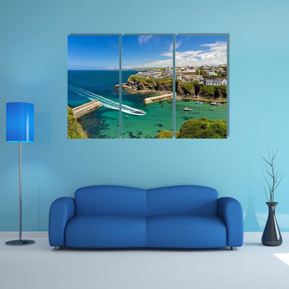 Harbor Of Port Isaac Canvas Wall Art-3 Horizontal-Gallery Wrap-37" x 24"-Tiaracle