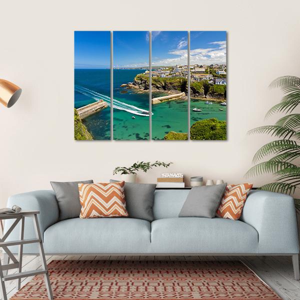 Harbor Of Port Isaac Canvas Wall Art-4 Horizontal-Gallery Wrap-34" x 24"-Tiaracle