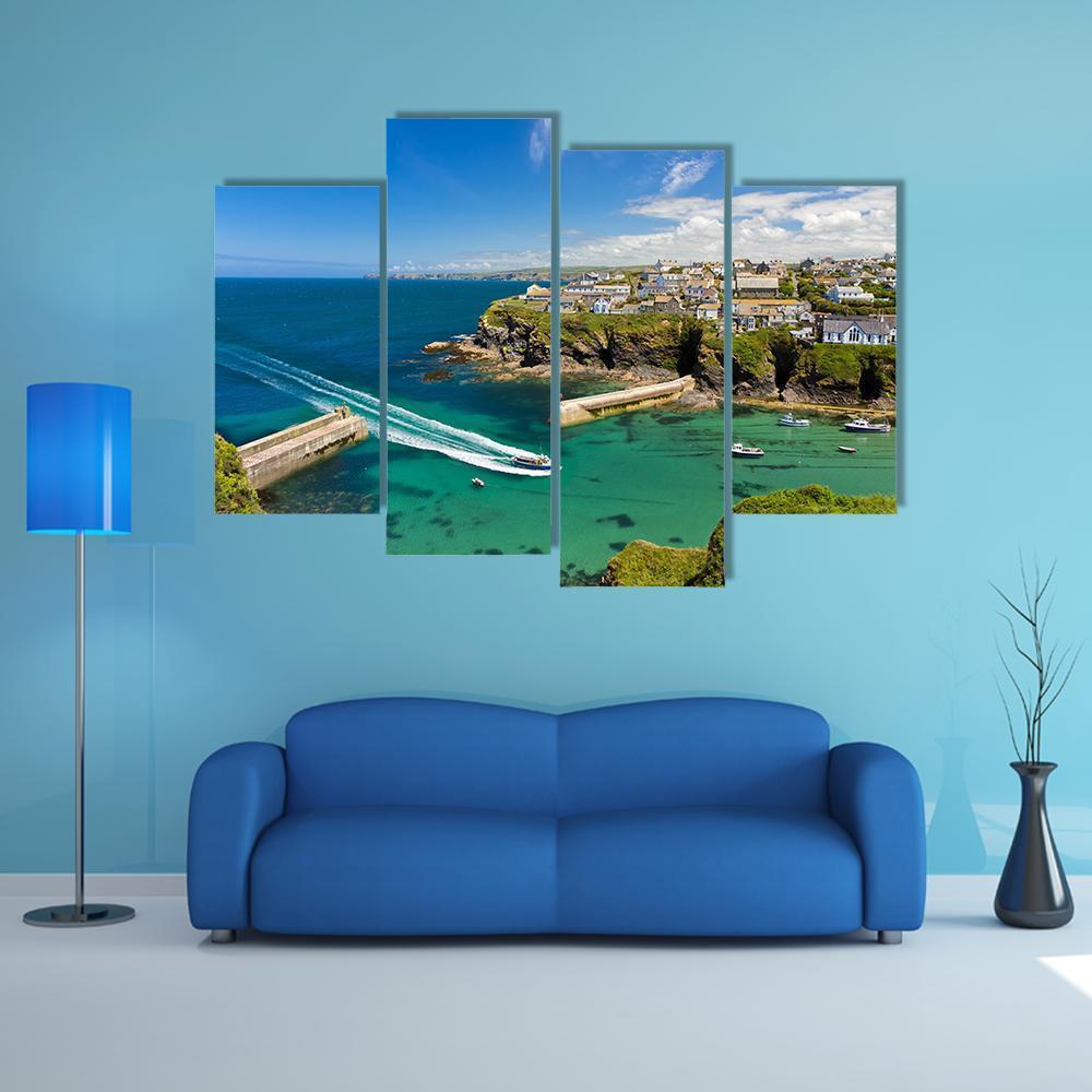 Harbor Of Port Isaac Canvas Wall Art-4 Pop-Gallery Wrap-50" x 32"-Tiaracle