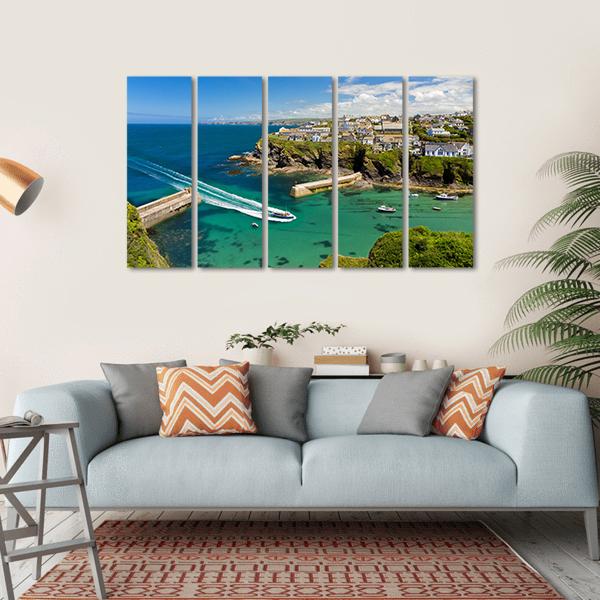 Harbor Of Port Isaac Canvas Wall Art-5 Horizontal-Gallery Wrap-22" x 12"-Tiaracle