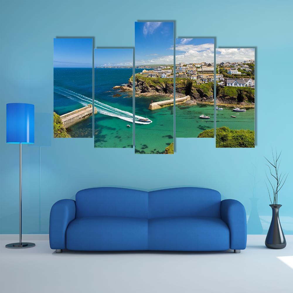 Harbor Of Port Isaac Canvas Wall Art-5 Pop-Gallery Wrap-47" x 32"-Tiaracle