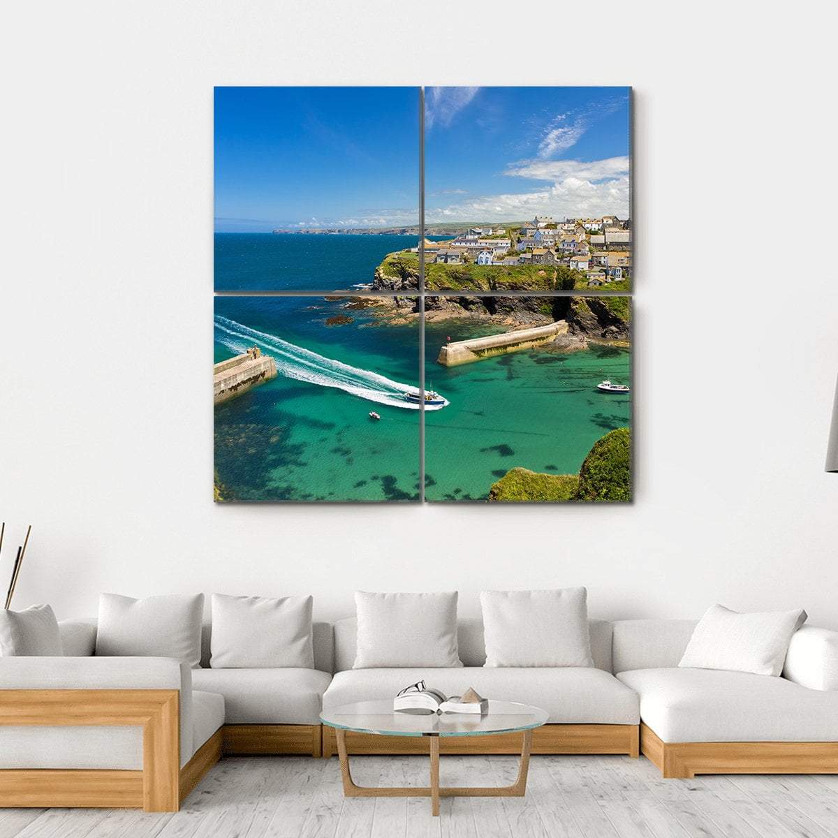 Harbor Of Port Isaac Canvas Wall Art-5 Horizontal-Gallery Wrap-22" x 12"-Tiaracle