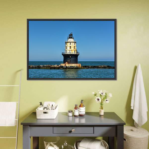 Harbor Of Refuge Lighthouse Canvas Wall Art-1 Piece-Floating Frame-24" x 16"-Tiaracle