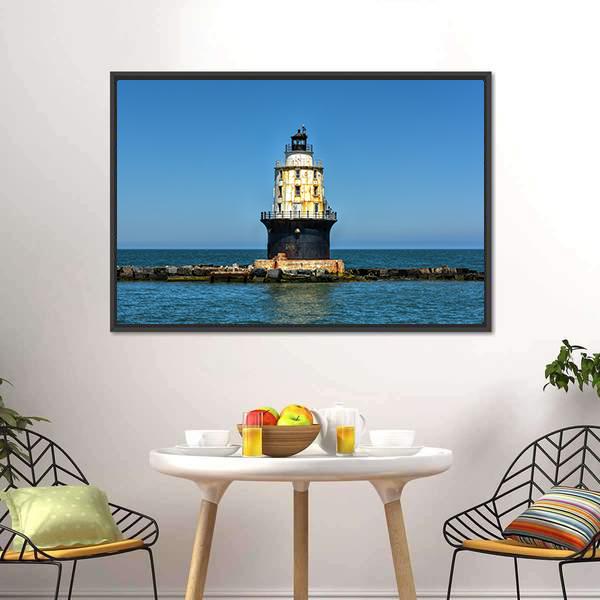 Harbor Of Refuge Lighthouse Canvas Wall Art-3 Horizontal-Gallery Wrap-25" x 16"-Tiaracle