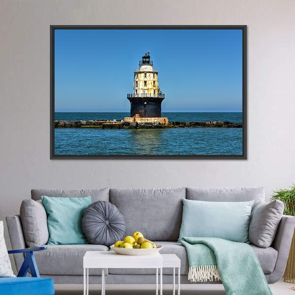 Harbor Of Refuge Lighthouse Canvas Wall Art-3 Horizontal-Gallery Wrap-25" x 16"-Tiaracle
