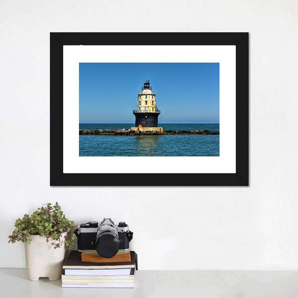 Harbor Of Refuge Lighthouse Canvas Wall Art-1 Piece-Framed Print-20" x 16"-Tiaracle