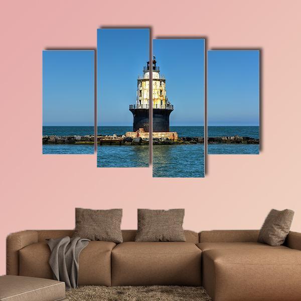 Harbor Of Refuge Lighthouse Canvas Wall Art-4 Pop-Gallery Wrap-50" x 32"-Tiaracle