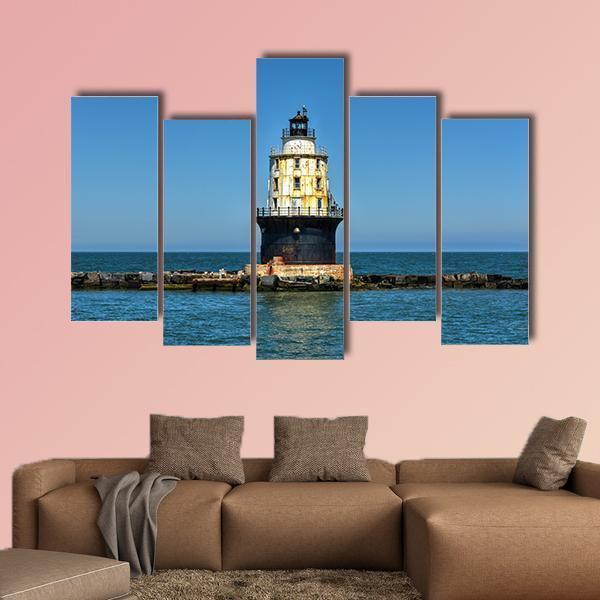 Harbor Of Refuge Lighthouse Canvas Wall Art-5 Pop-Gallery Wrap-47" x 32"-Tiaracle