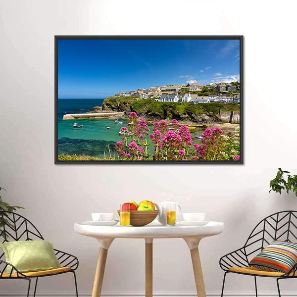 Harbour Of Port Isaac Cornwall Canvas Wall Art-1 Piece-Floating Frame-24" x 16"-Tiaracle