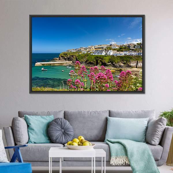 Harbour Of Port Isaac Cornwall Canvas Wall Art-5 Horizontal-Gallery Wrap-22" x 12"-Tiaracle
