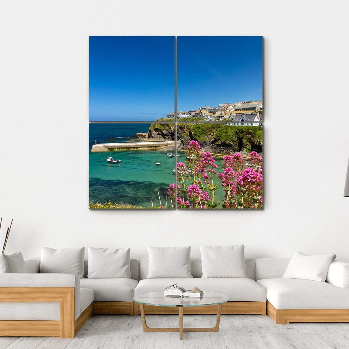 Harbour Of Port Isaac Cornwall Canvas Wall Art-4 Square-Gallery Wrap-17" x 17"-Tiaracle