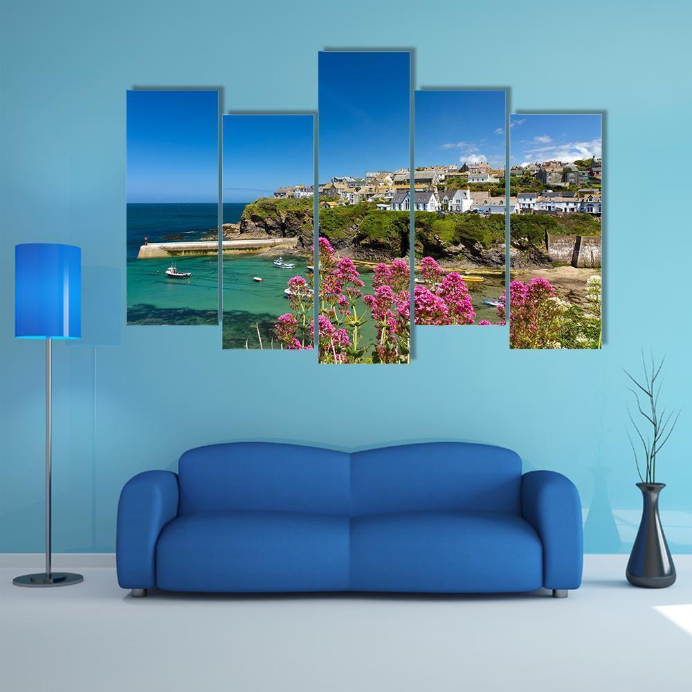 Harbour Of Port Isaac Cornwall Canvas Wall Art-5 Pop-Gallery Wrap-47" x 32"-Tiaracle