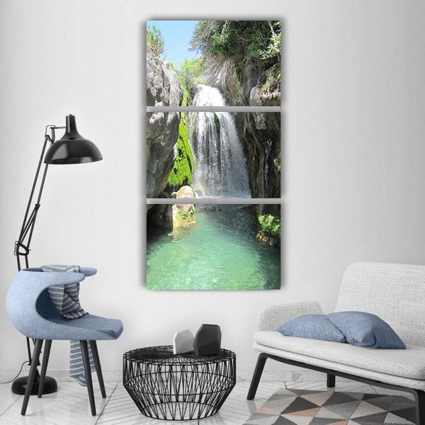 Hard Rocks With Waterfall Vertical Canvas Wall Art-3 Vertical-Gallery Wrap-12" x 25"-Tiaracle