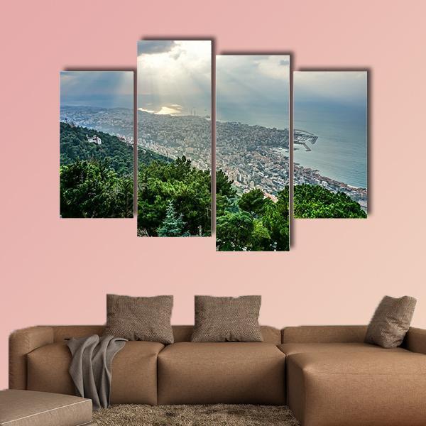 Jounieh Landscape At Sunset Canvas Wall Art-4 Pop-Gallery Wrap-50" x 32"-Tiaracle