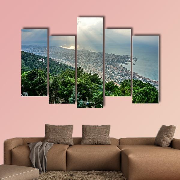 Jounieh Landscape At Sunset Canvas Wall Art-5 Pop-Gallery Wrap-47" x 32"-Tiaracle