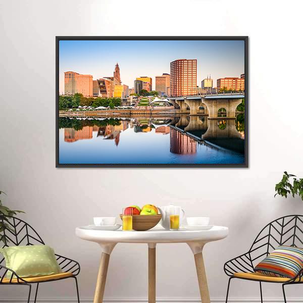 Hartford City Skyline Canvas Wall Art-1 Piece-Floating Frame-24" x 16"-Tiaracle