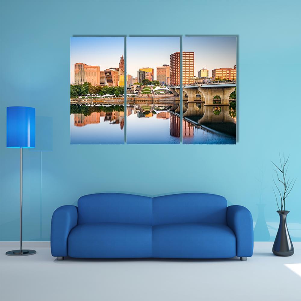 Hartford City Skyline Canvas Wall Art-3 Horizontal-Gallery Wrap-37" x 24"-Tiaracle