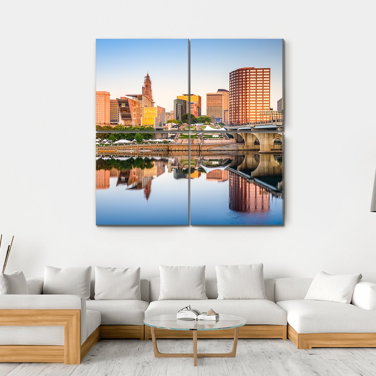 Hartford City Skyline Canvas Wall Art-4 Square-Gallery Wrap-17" x 17"-Tiaracle