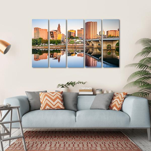 Hartford City Skyline Canvas Wall Art-5 Horizontal-Gallery Wrap-22" x 12"-Tiaracle