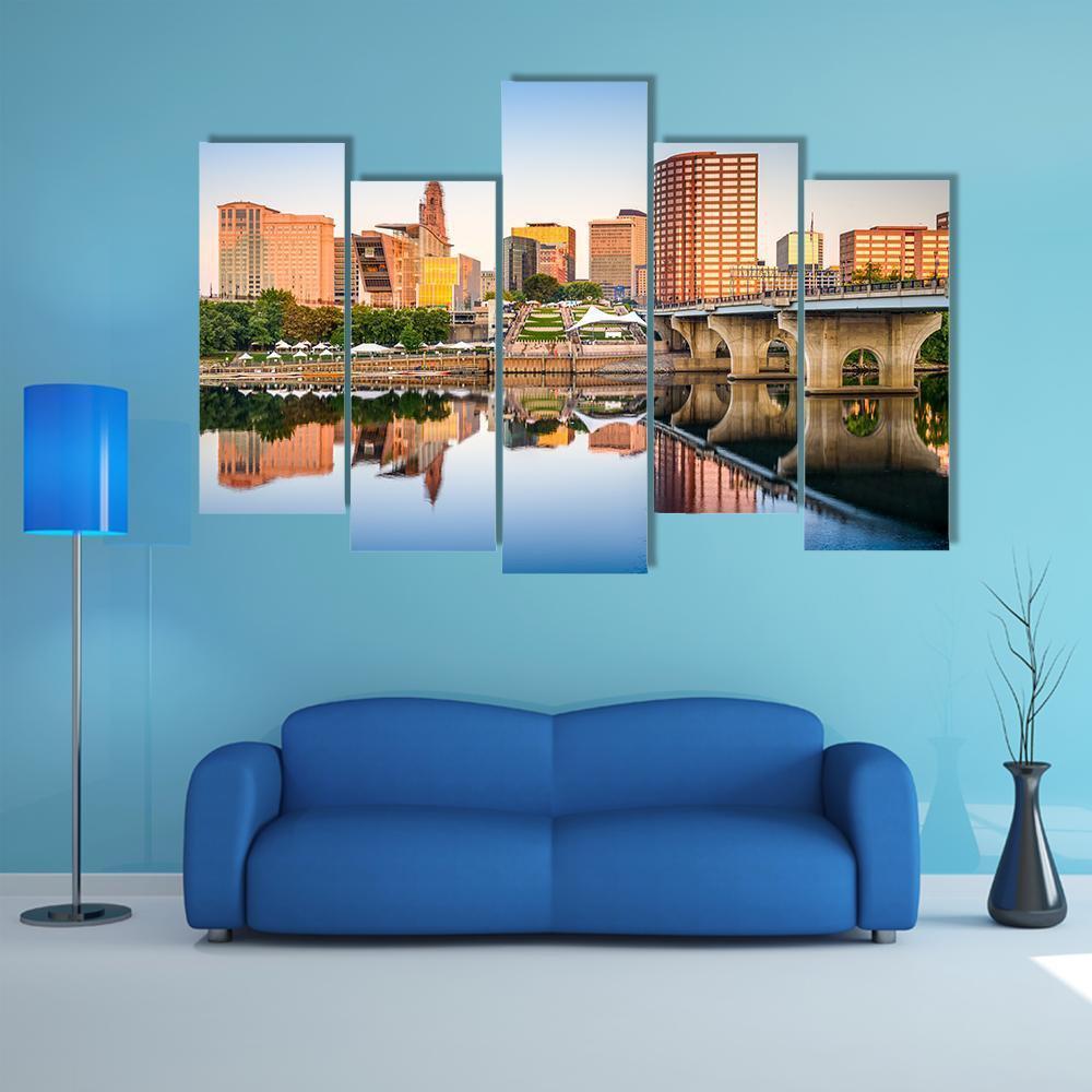 Hartford City Skyline Canvas Wall Art-5 Pop-Gallery Wrap-47" x 32"-Tiaracle