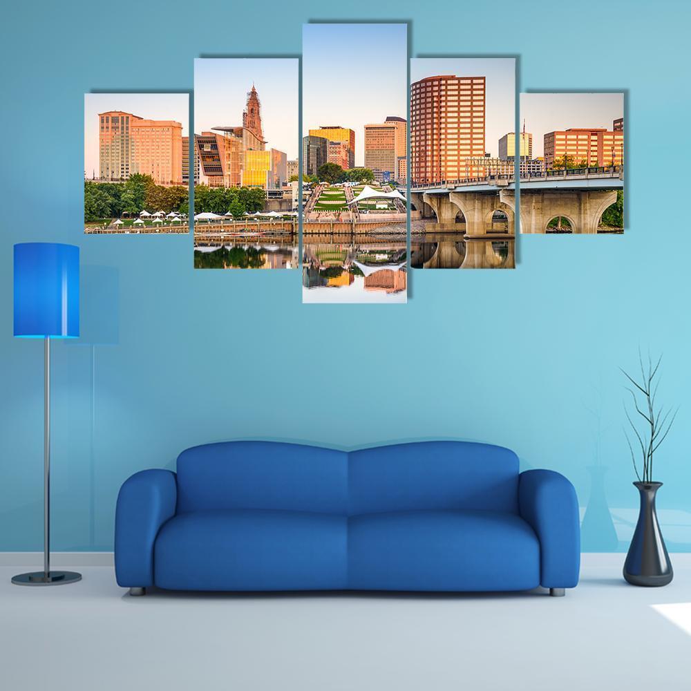 Hartford City Skyline Canvas Wall Art-5 Star-Gallery Wrap-62" x 32"-Tiaracle