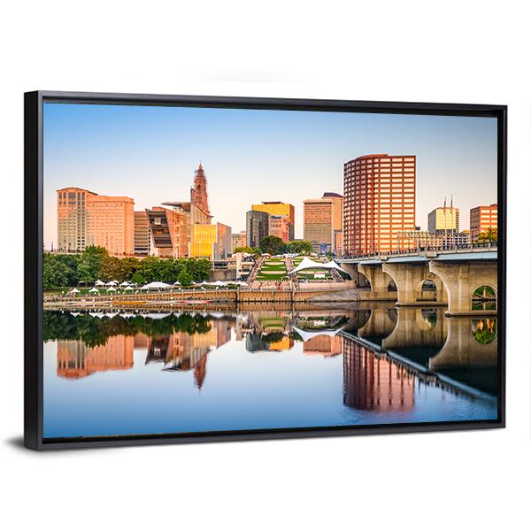Hartford City Skyline Canvas Wall Art-3 Horizontal-Gallery Wrap-25" x 16"-Tiaracle
