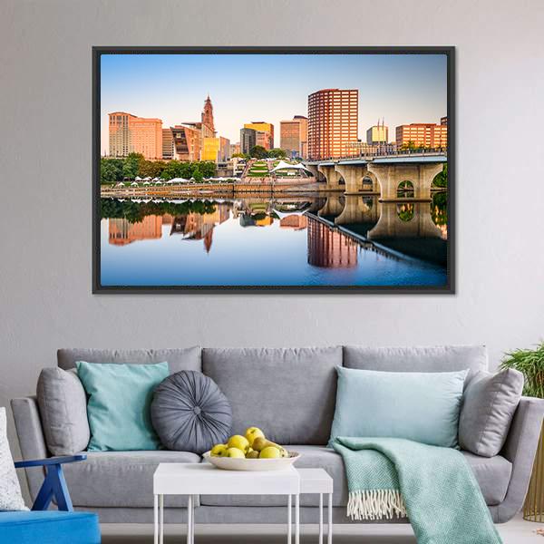 Hartford City Skyline Canvas Wall Art-3 Horizontal-Gallery Wrap-25" x 16"-Tiaracle