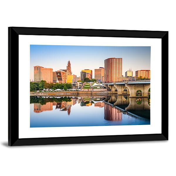 Hartford City Skyline Canvas Wall Art-3 Horizontal-Gallery Wrap-25" x 16"-Tiaracle