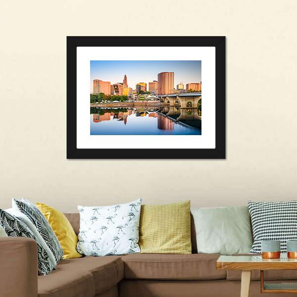 Hartford City Skyline Canvas Wall Art-1 Piece-Framed Print-20" x 16"-Tiaracle