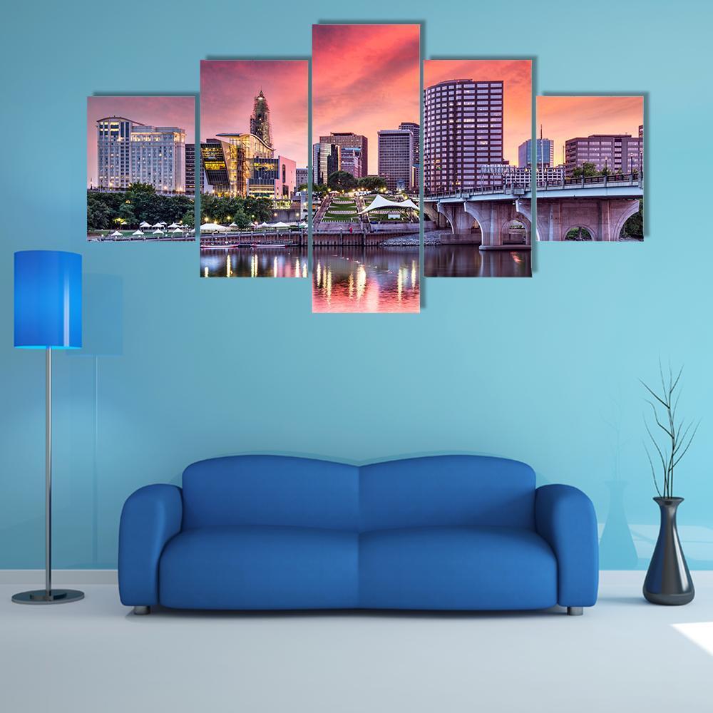 Hartford Connecticut Canvas Wall Art-5 Star-Gallery Wrap-62" x 32"-Tiaracle