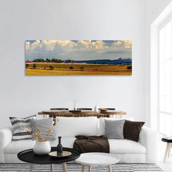 Harvest Field Under Blue Sky Panoramic Canvas Wall Art-1 Piece-36" x 12"-Tiaracle