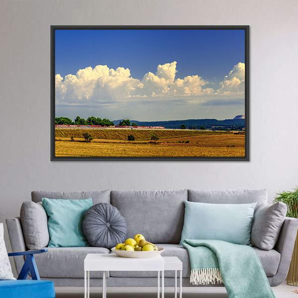 Harvest Field Under Blue Sky Panoramic Canvas Wall Art-1 Piece-36" x 12"-Tiaracle