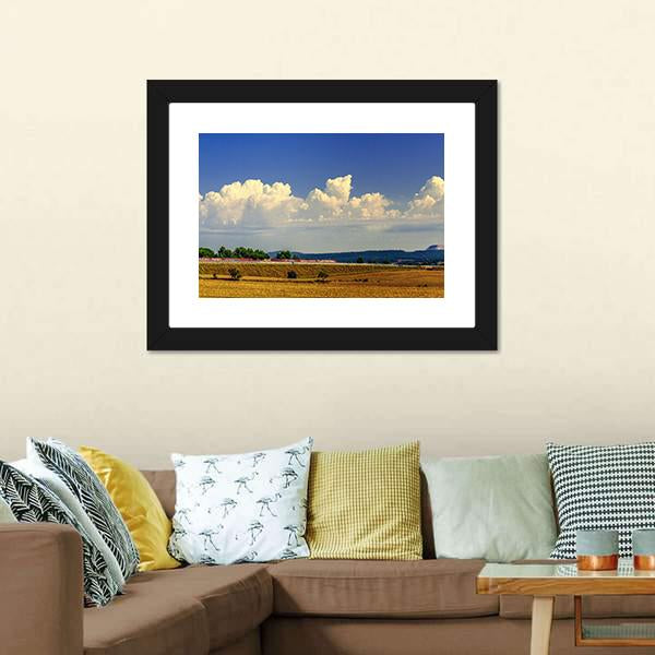 Harvest Field Under Blue Sky Panoramic Canvas Wall Art-1 Piece-36" x 12"-Tiaracle