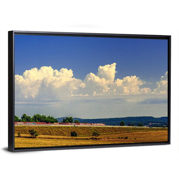 Harvest Field Under Blue Sky Panoramic Canvas Wall Art-1 Piece-36" x 12"-Tiaracle