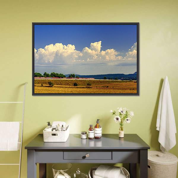 Harvest Field Under Blue Sky Panoramic Canvas Wall Art-1 Piece-36" x 12"-Tiaracle