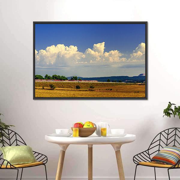 Harvest Field Under Blue Sky Panoramic Canvas Wall Art-1 Piece-36" x 12"-Tiaracle