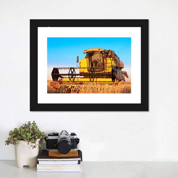 Harvest Machine In Fields Canvas Wall Art-1 Piece-Framed Print-20" x 16"-Tiaracle