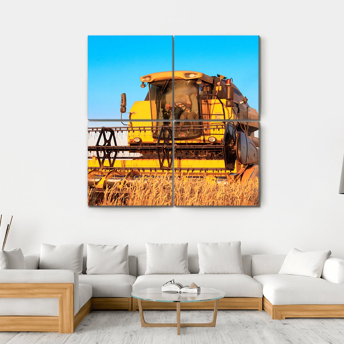 Harvest Machine In Fields Canvas Wall Art-4 Square-Gallery Wrap-17" x 17"-Tiaracle