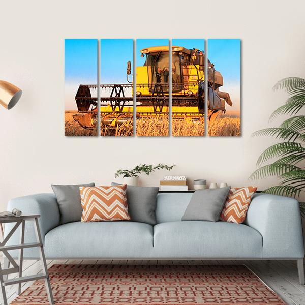 Harvest Machine In Fields Canvas Wall Art-5 Horizontal-Gallery Wrap-22" x 12"-Tiaracle