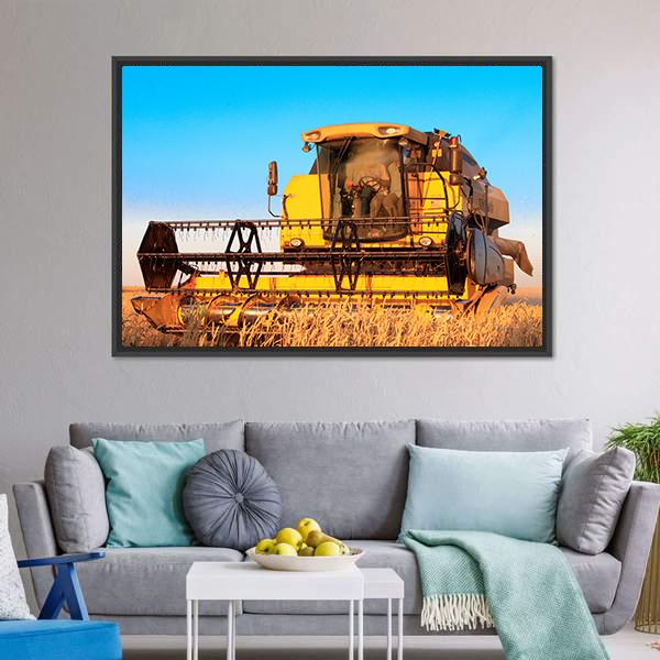 Harvest Machine In Fields Canvas Wall Art-5 Horizontal-Gallery Wrap-22" x 12"-Tiaracle