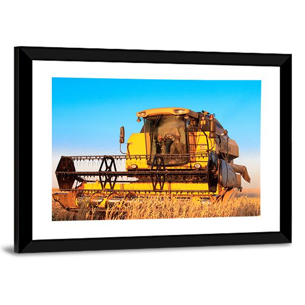 Harvest Machine In Fields Canvas Wall Art-3 Horizontal-Gallery Wrap-25" x 16"-Tiaracle