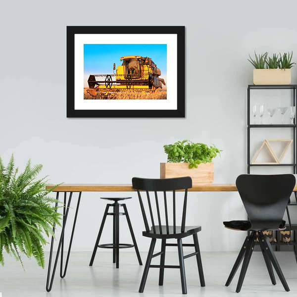 Harvest Machine In Fields Canvas Wall Art-5 Horizontal-Gallery Wrap-22" x 12"-Tiaracle