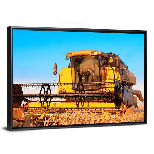 Harvest Machine In Fields Canvas Wall Art-5 Horizontal-Gallery Wrap-22" x 12"-Tiaracle