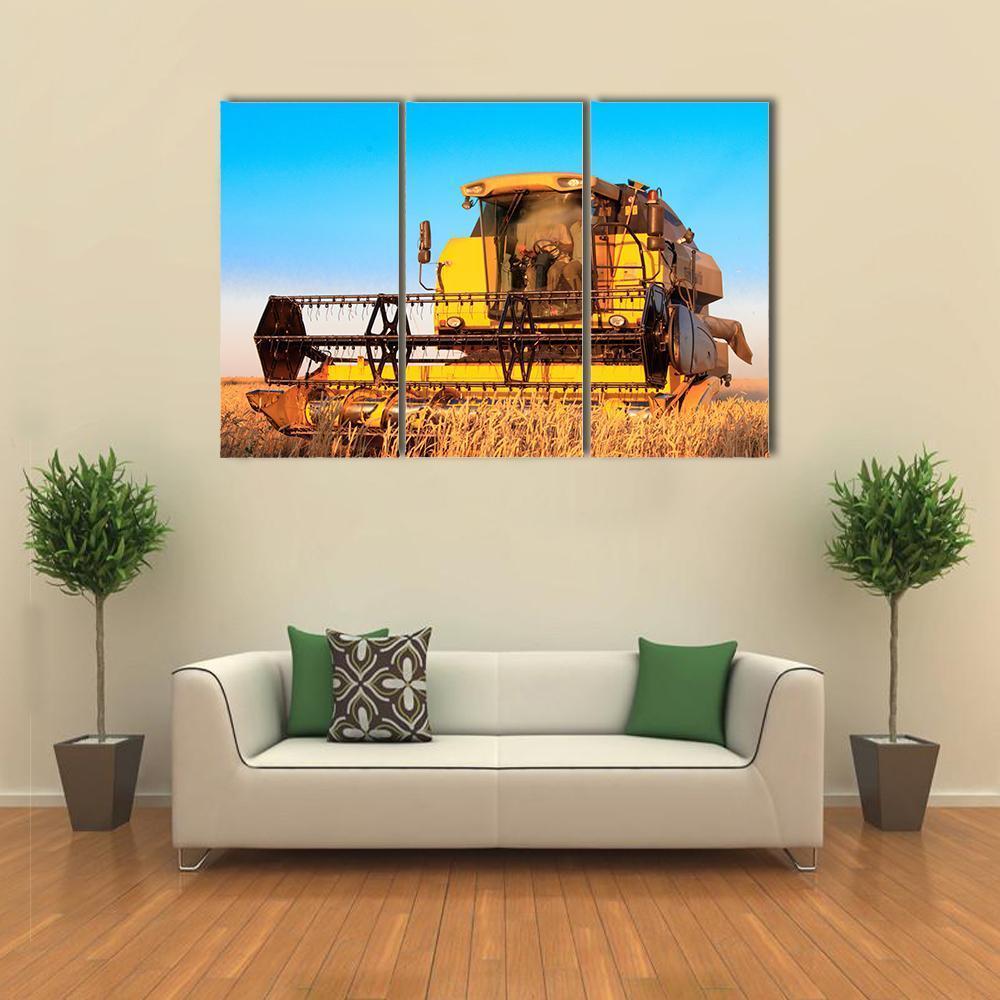 Harvest Machine In Fields Canvas Wall Art-3 Horizontal-Gallery Wrap-37" x 24"-Tiaracle