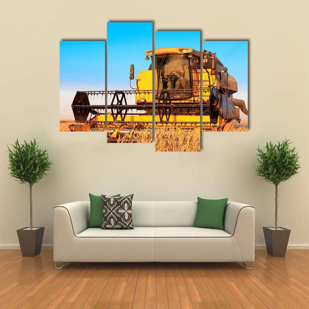 Harvest Machine In Fields Canvas Wall Art-4 Pop-Gallery Wrap-50" x 32"-Tiaracle