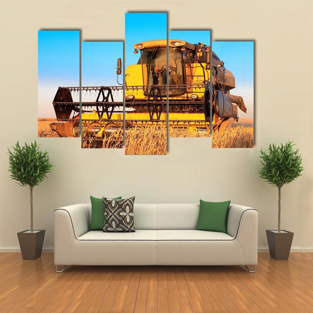 Harvest Machine In Fields Canvas Wall Art-5 Pop-Gallery Wrap-47" x 32"-Tiaracle