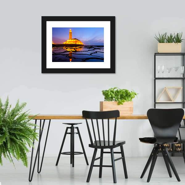 Hassan II Mosque At Night Canvas Wall Art-5 Horizontal-Gallery Wrap-22" x 12"-Tiaracle