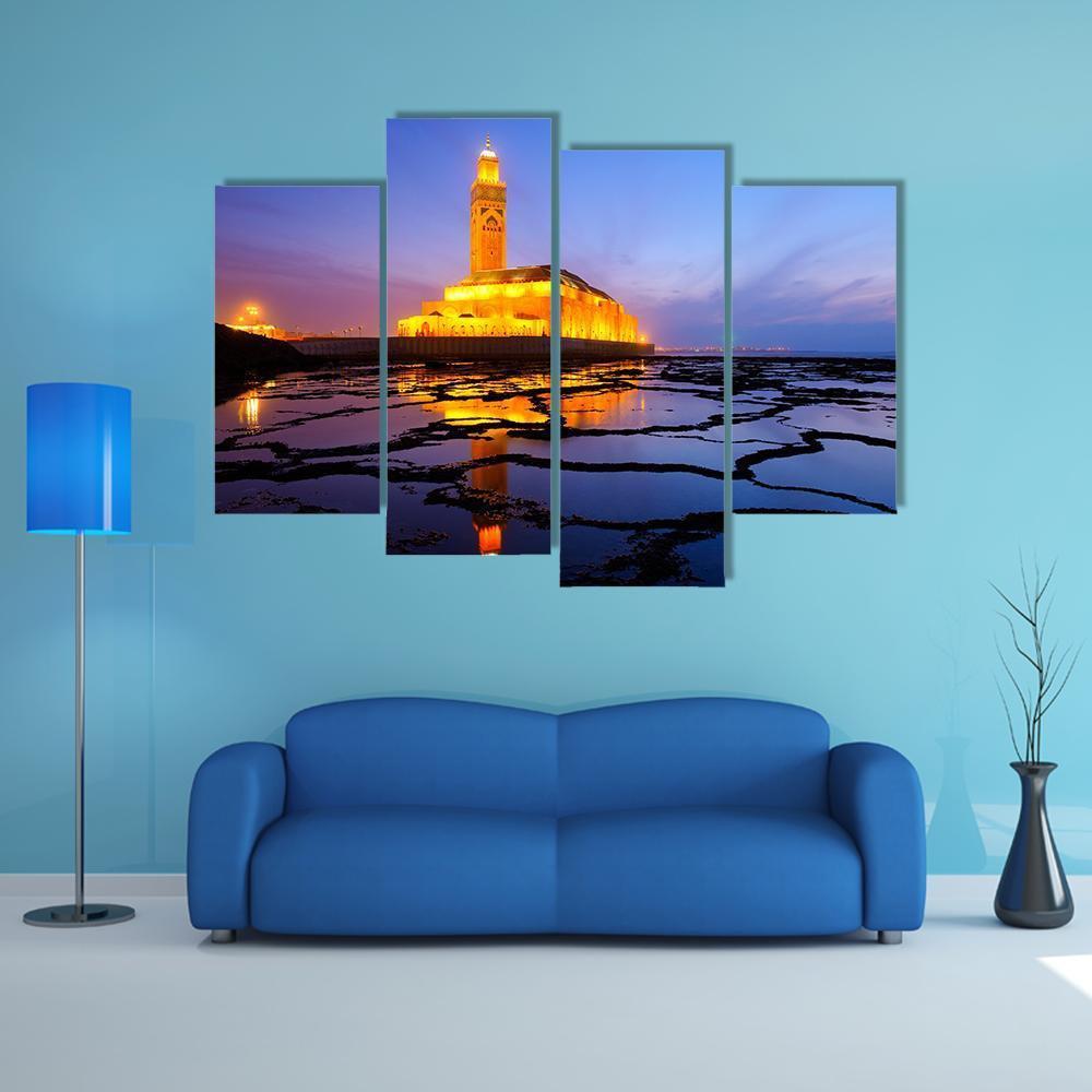 Hassan II Mosque At Night Canvas Wall Art-4 Pop-Gallery Wrap-50" x 32"-Tiaracle