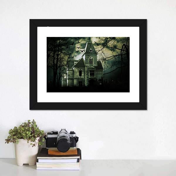 Haunted House Canvas Wall Art-1 Piece-Framed Print-20" x 16"-Tiaracle