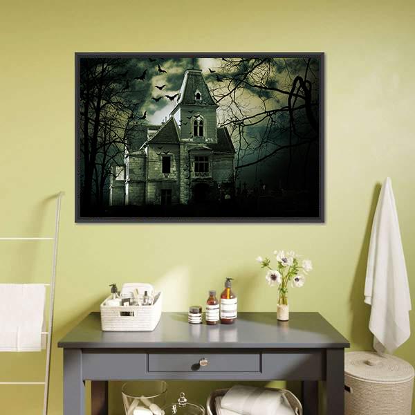 Haunted House Canvas Wall Art-1 Piece-Floating Frame-24" x 16"-Tiaracle